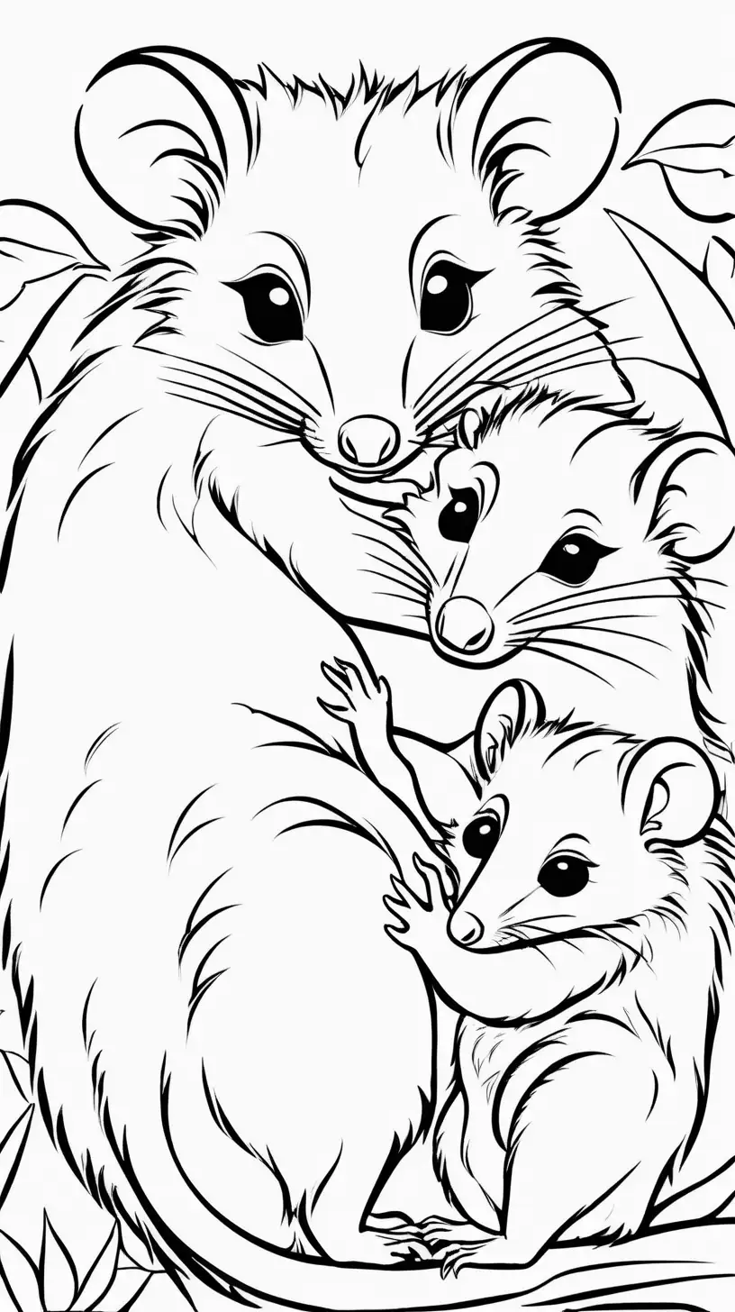 Coloring Page Adorable Mom and Baby Opossum Illustration