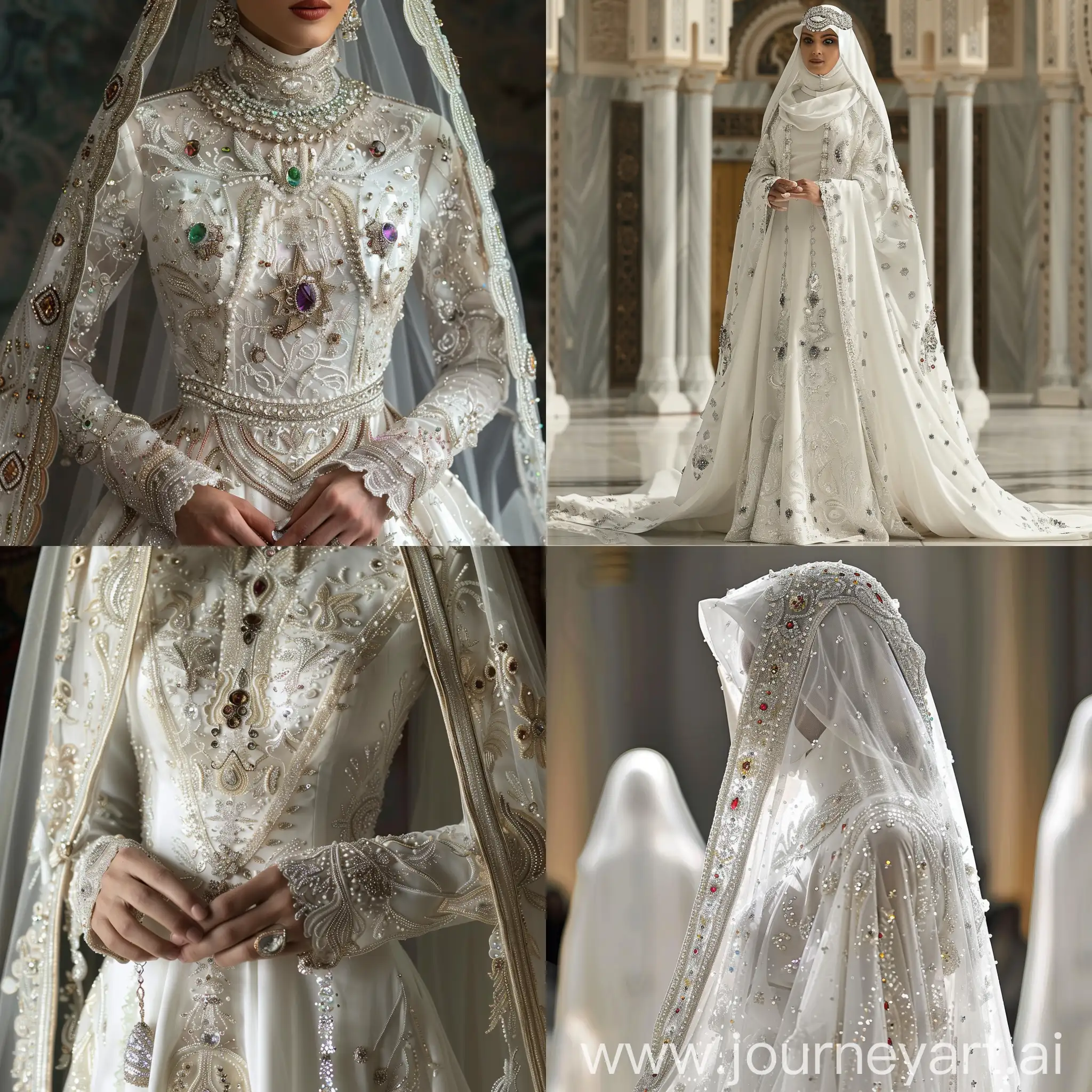 沙地阿拉伯风格，镶宝石，镶亮片的传统白色底婚纱