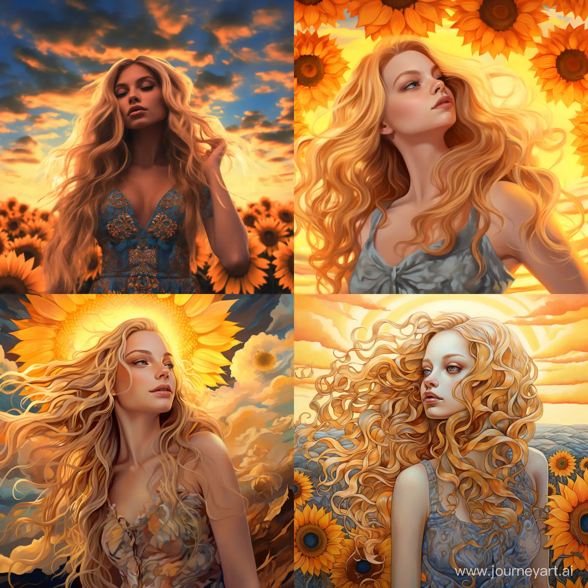 GoldenHaired-Girl-in-Sunflower-Fields-under-Kaleidoscopic-Sun