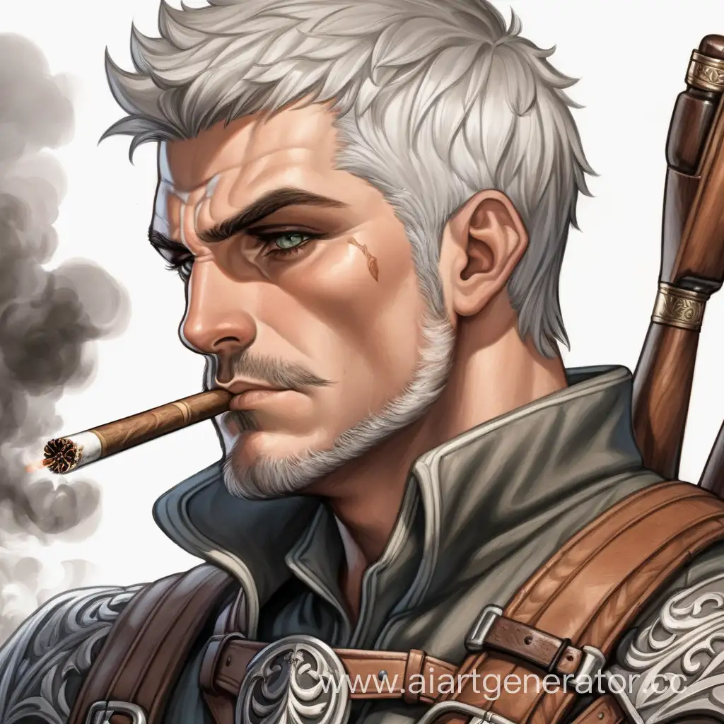 Fantasy-Mercenary-Archer-with-Scar-Smoking-a-Cigar