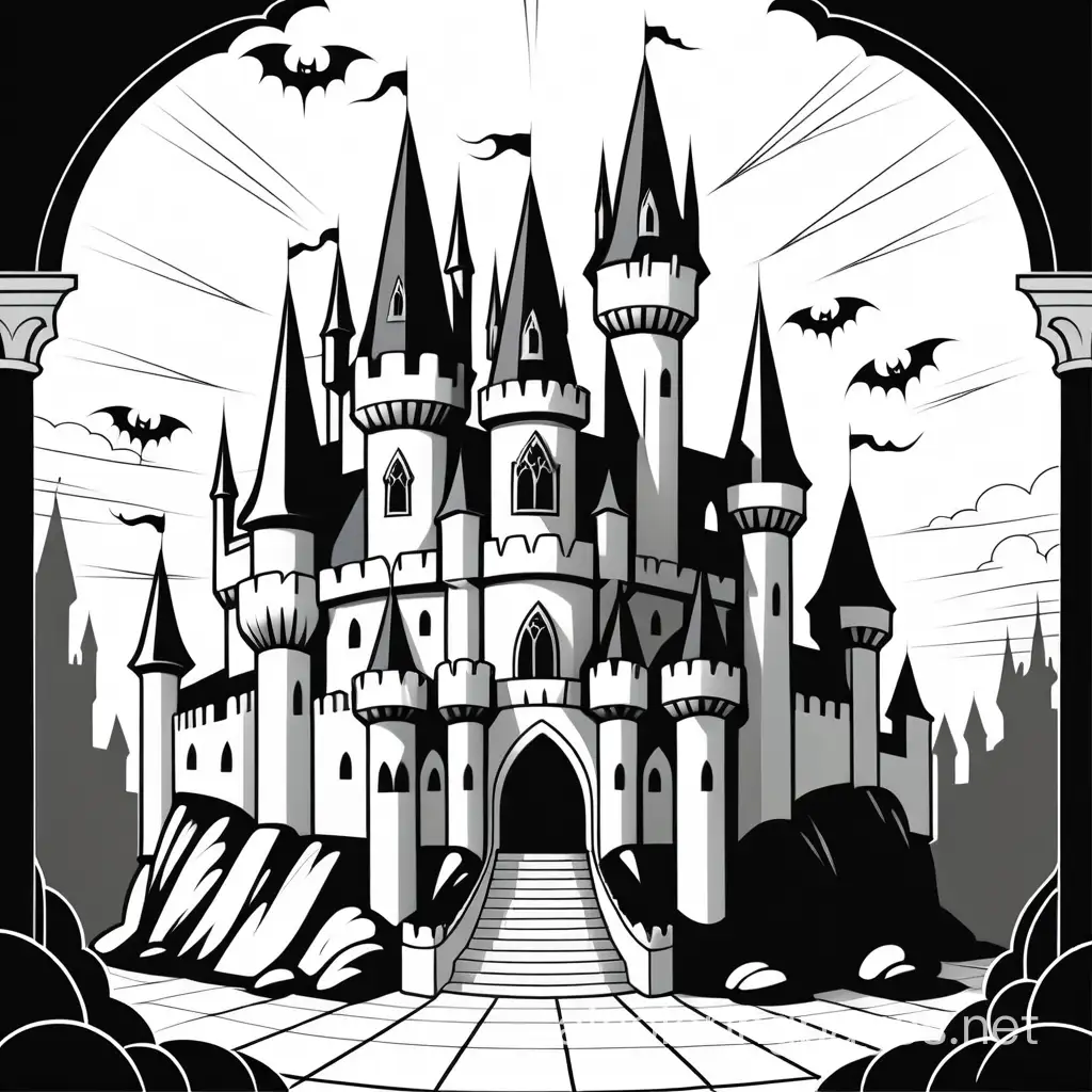 Gothic-Castle-Coloring-Page-for-Kids-Spooky-Fun-in-Simple-Black-and-White