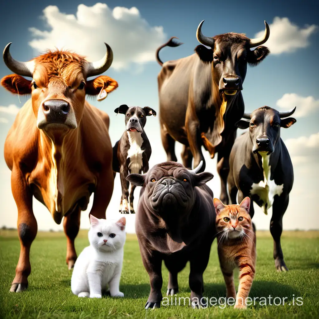 Cow, buffalo, dog, cat, got and other animals