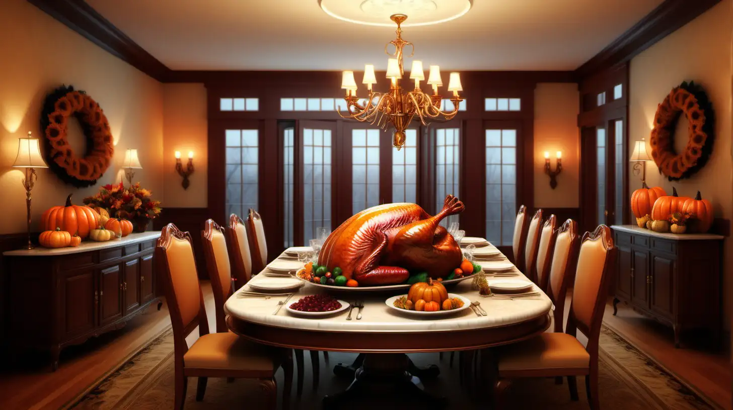 Opulent Thanksgiving Dining Room with Lavish Feast