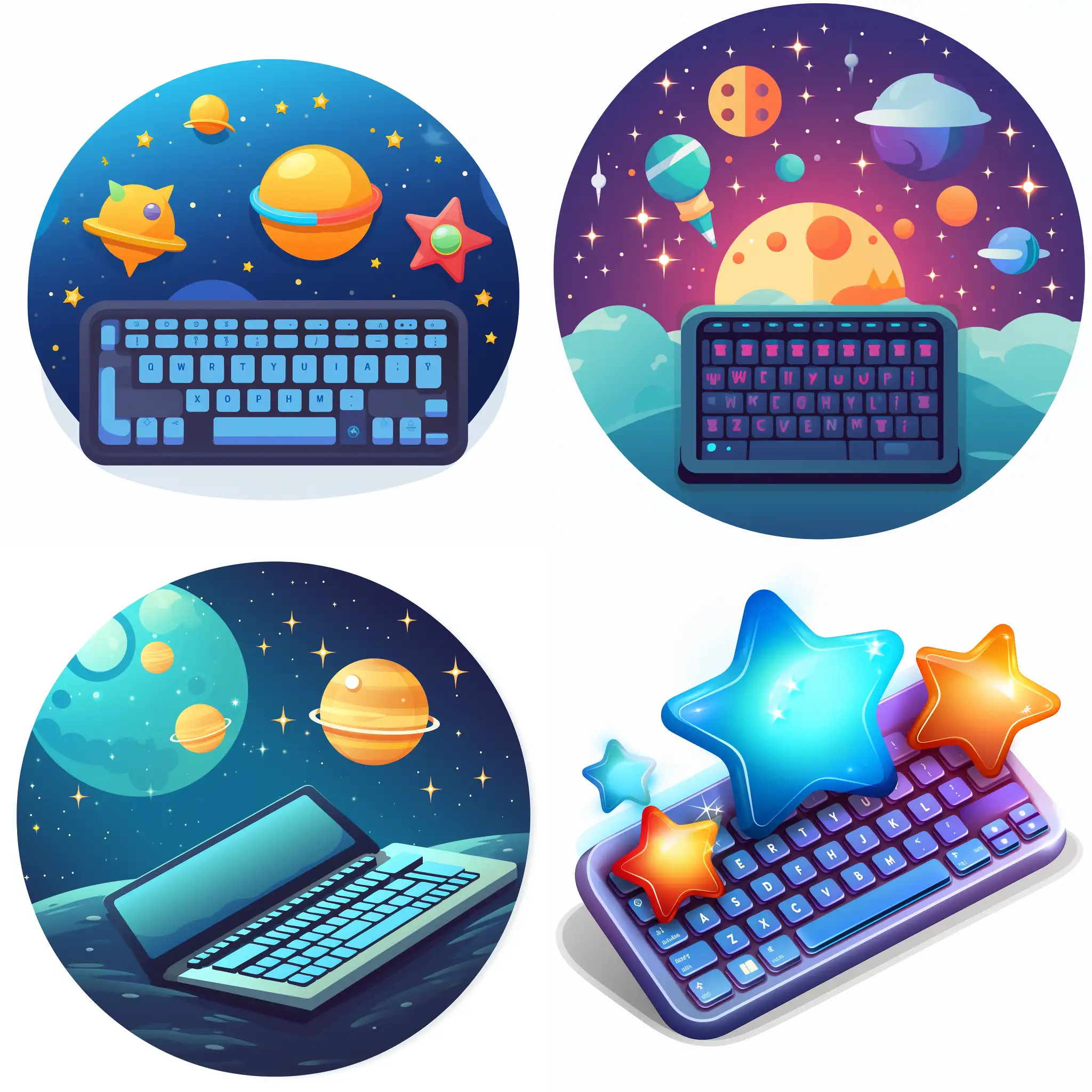 un'icona di computer o tastiera insieme a stelle o pianeti