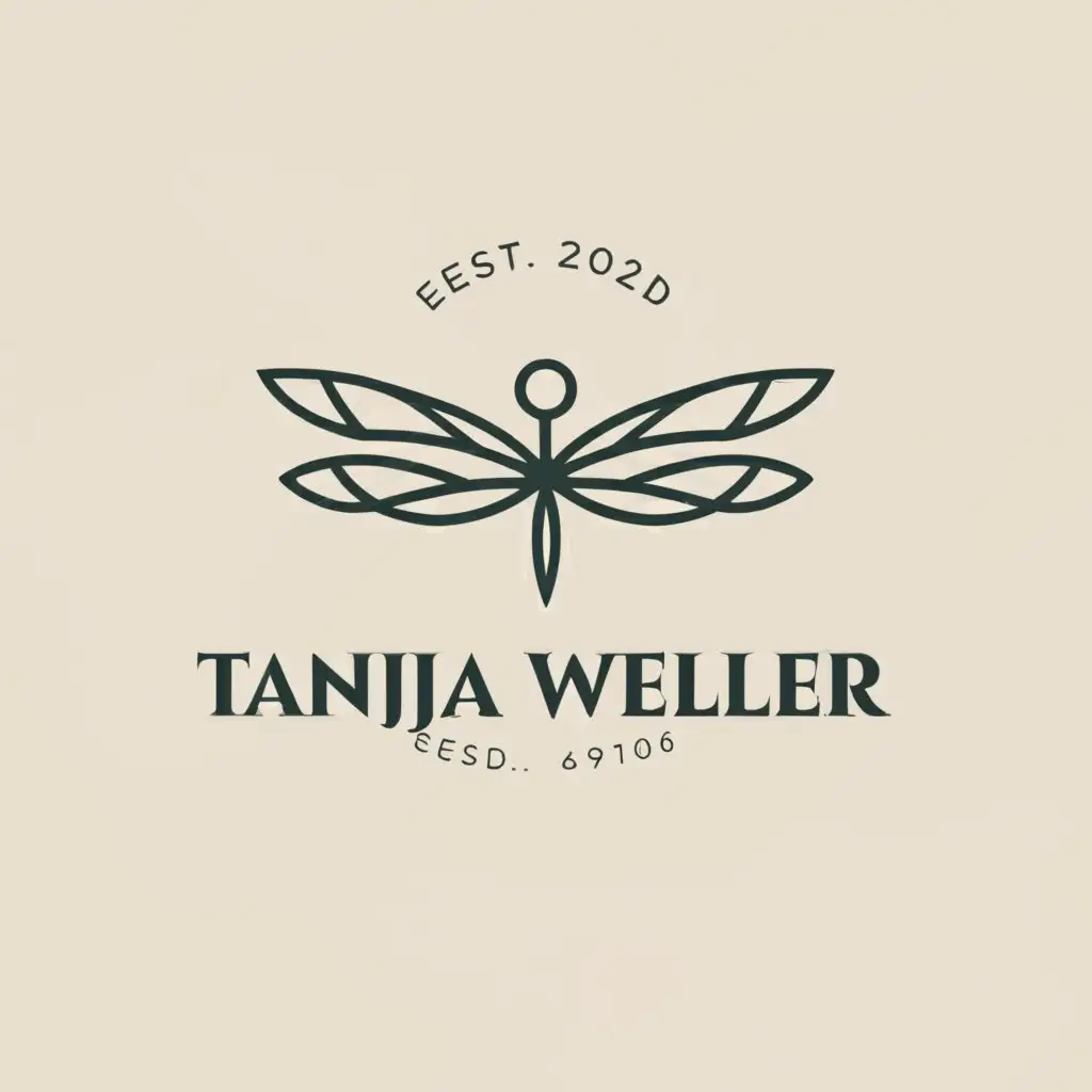 a logo design,with the text "Tanja Weller", main symbol:dragonfly,Minimalistic,be used in Religious industry,clear background