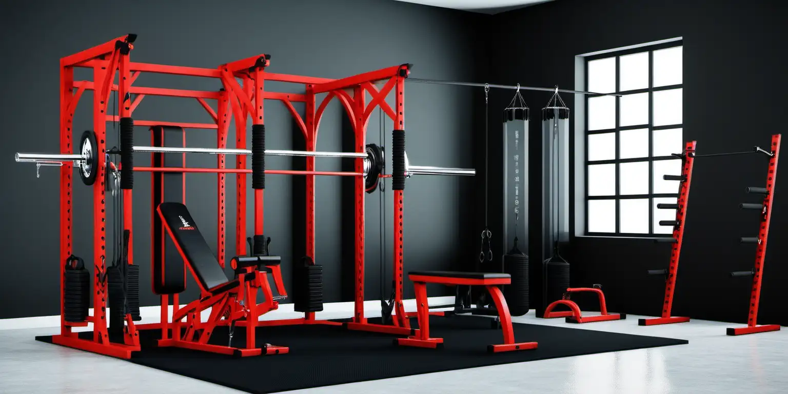 Red and Black Studio Gym Set for Dynamic Workouts