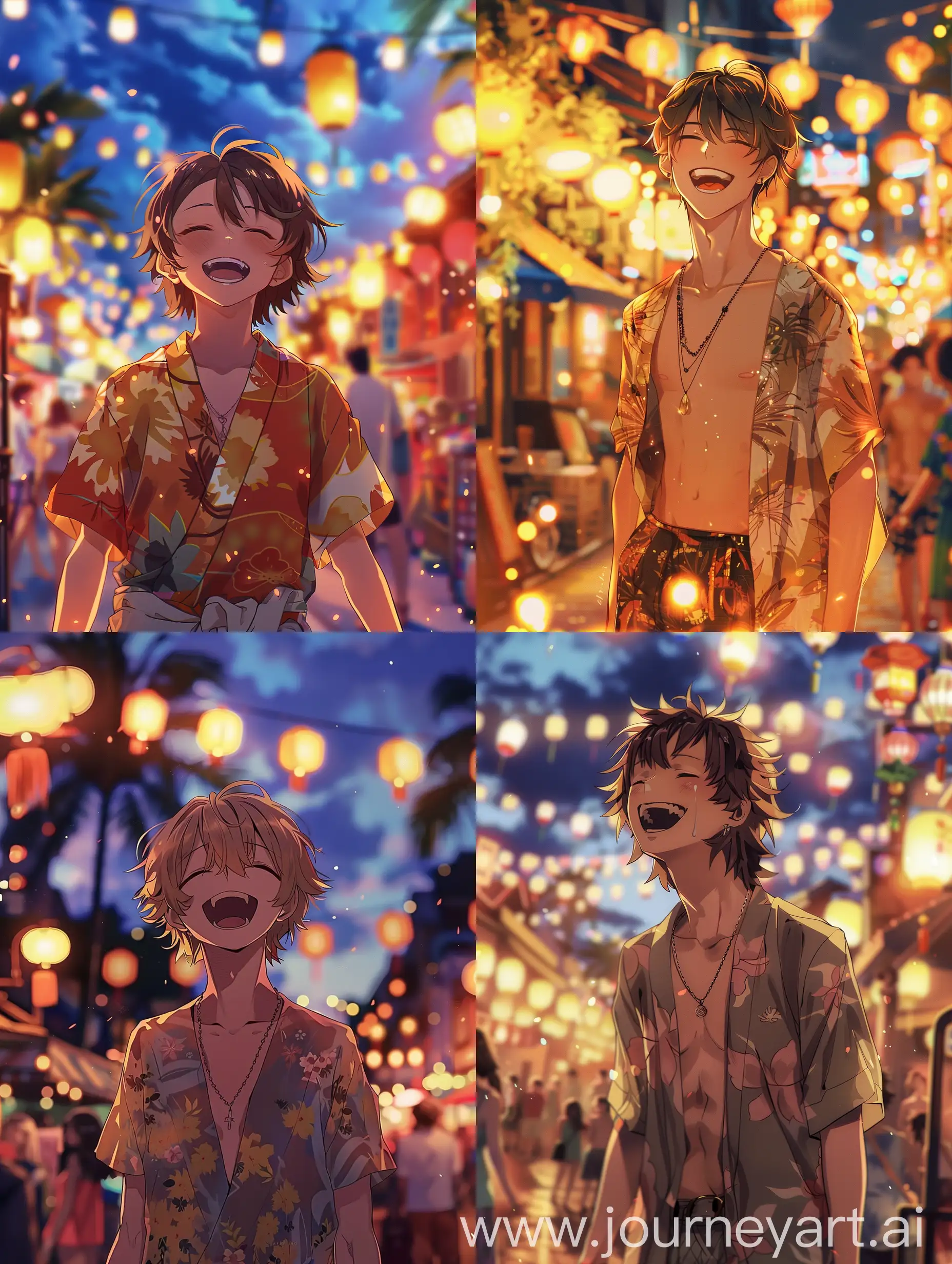 Youthful-Male-Anime-Character-in-Festive-Attire-Amidst-Illuminated-Street-Lights