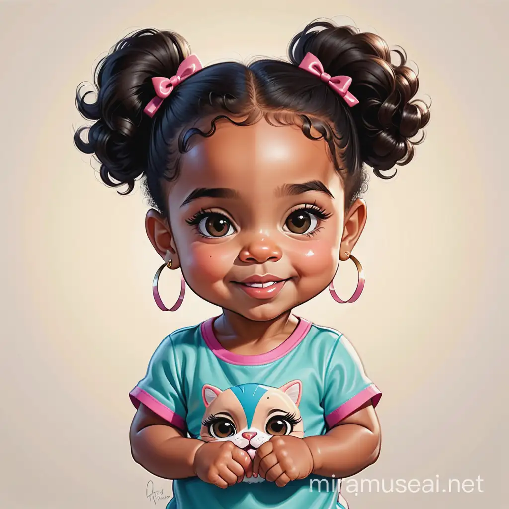 Cheerful Black Hispanic Toddler Girl Cartoon Character