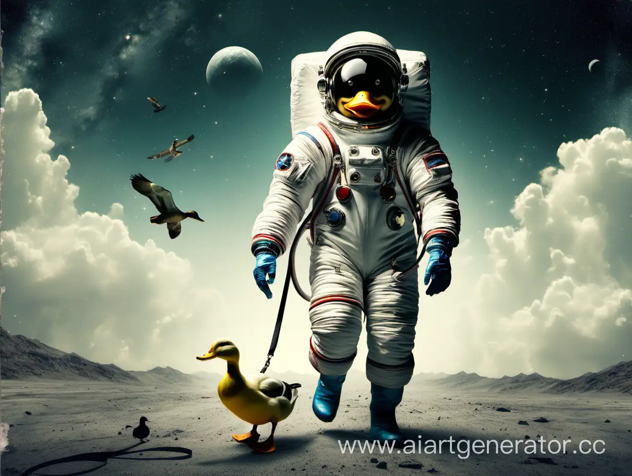 Cosmonaut-Walking-a-Duck-in-Space