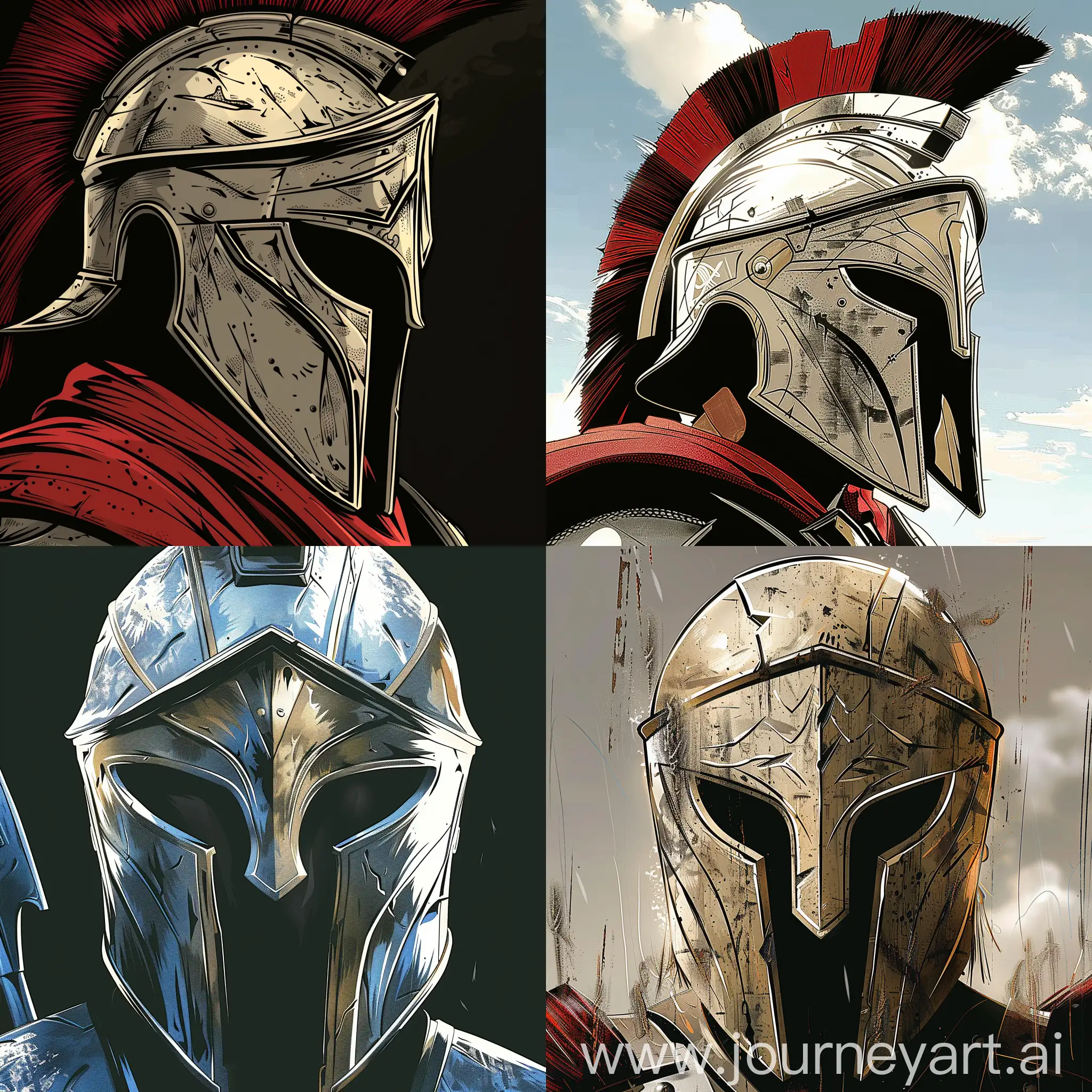 (2d style) (vector drawing) (vector style) Closeup of the helmet of a Spartan fighter, detail, 8k resolution, good color.