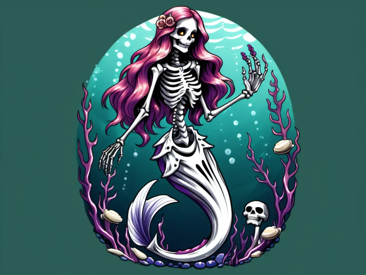 Skeleton Mermaid Art Spooky Underwater Fantasy Illustration