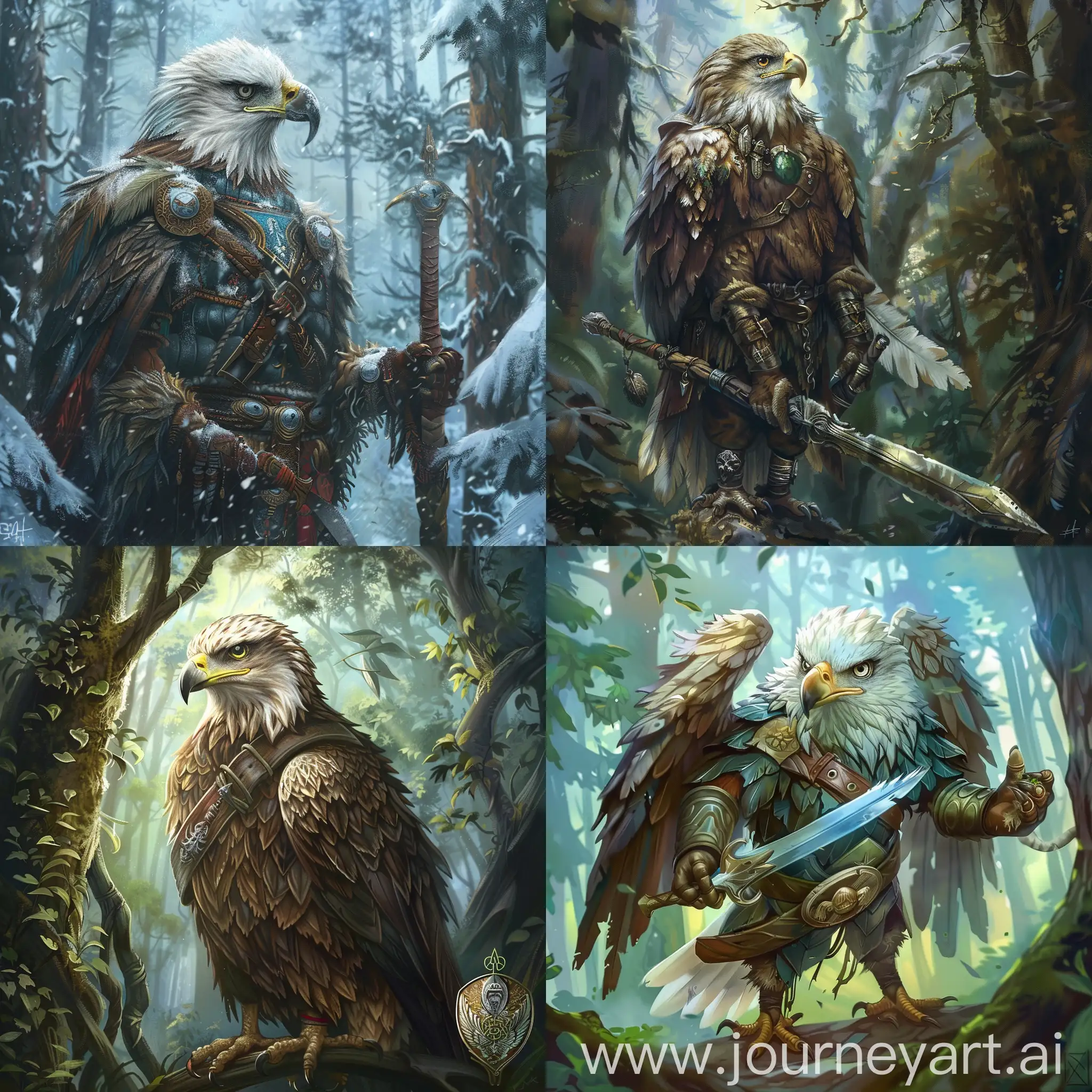 cute eagle fantasy warrior in the forest