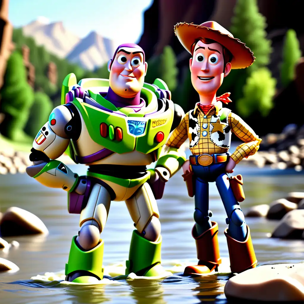 Toys Story Characters Buzz and Woody Fishing in Montana River