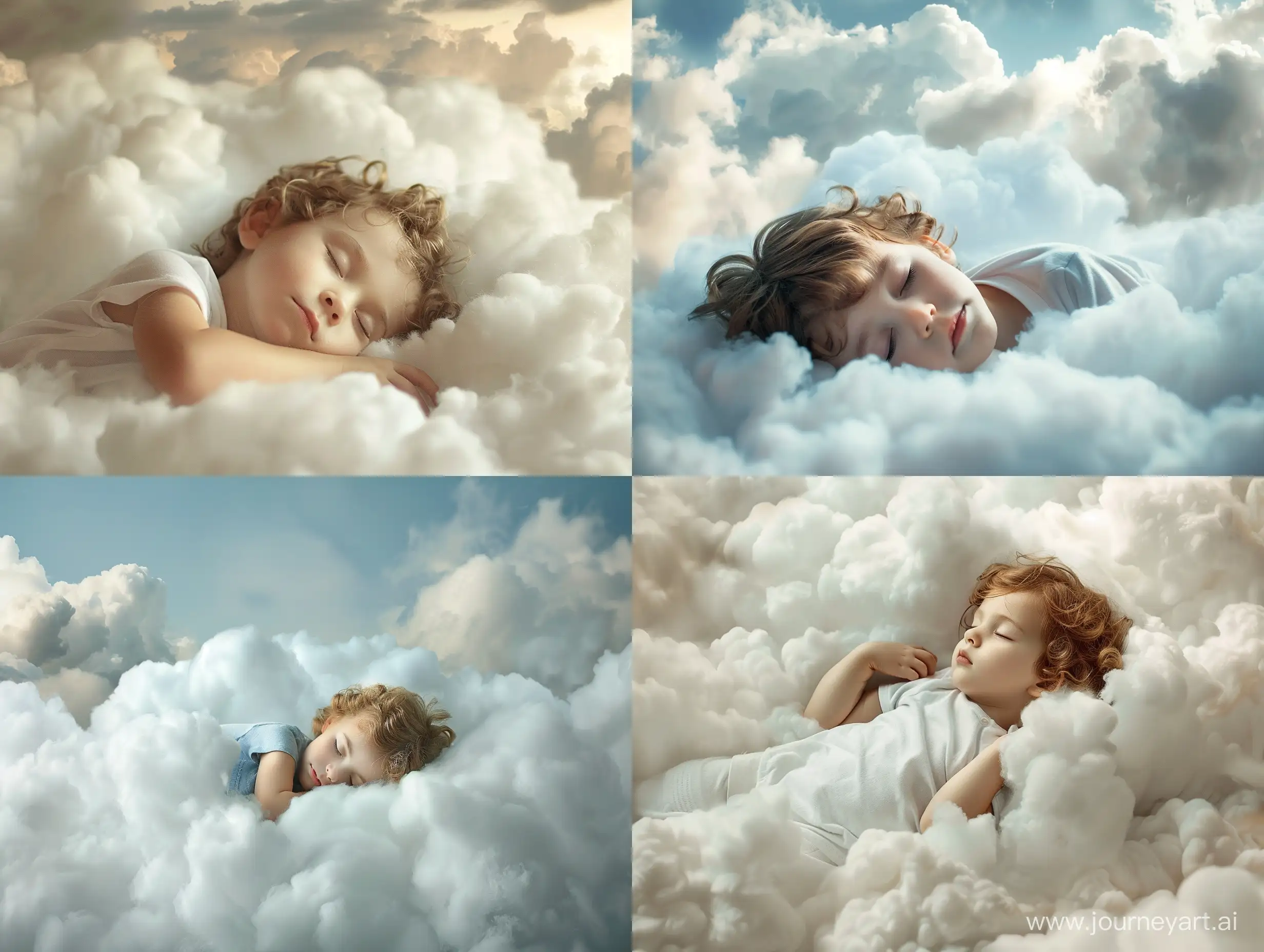 child sleeps in the clouds