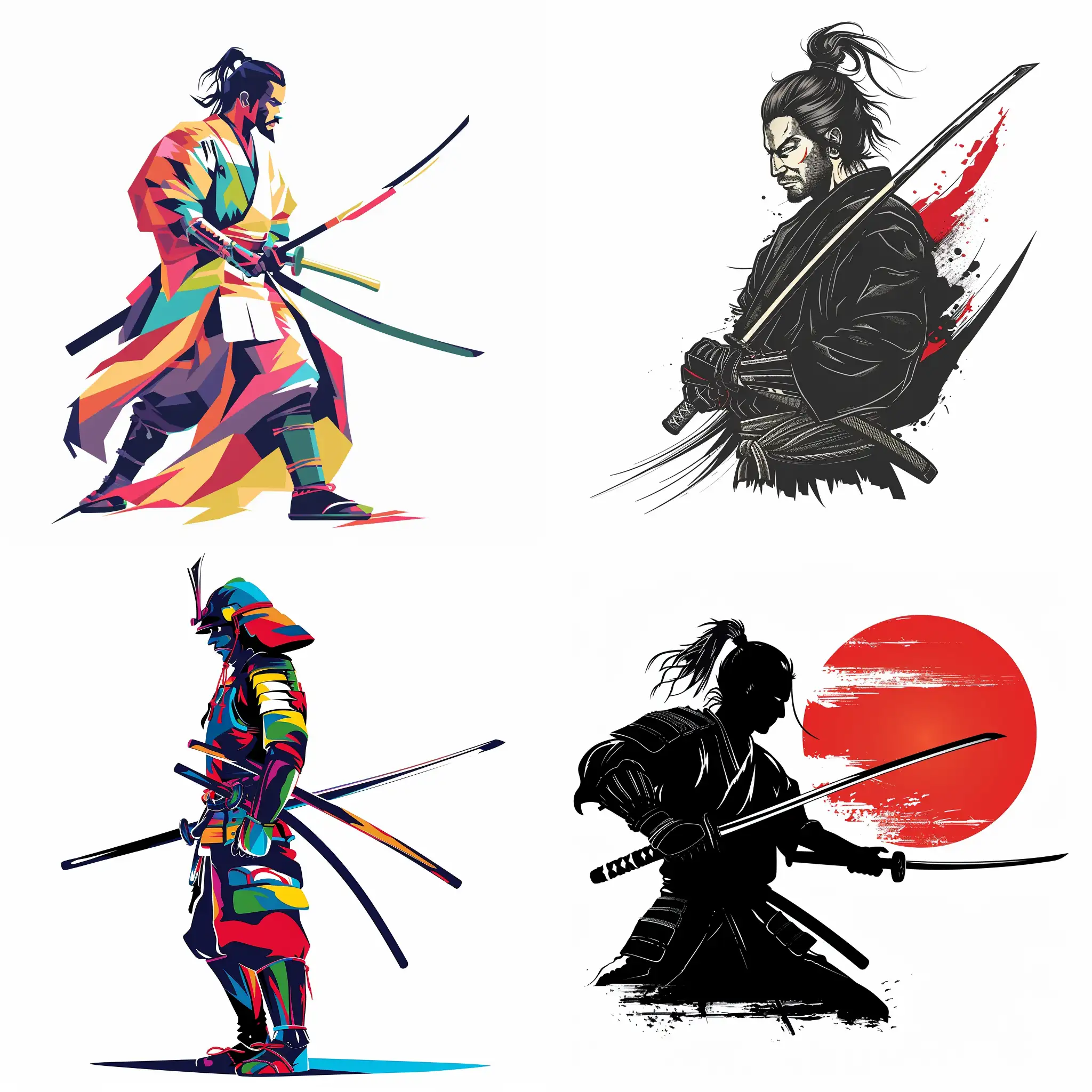 isolated stylish samurai solid colors vector art extremely minimalistic in white background