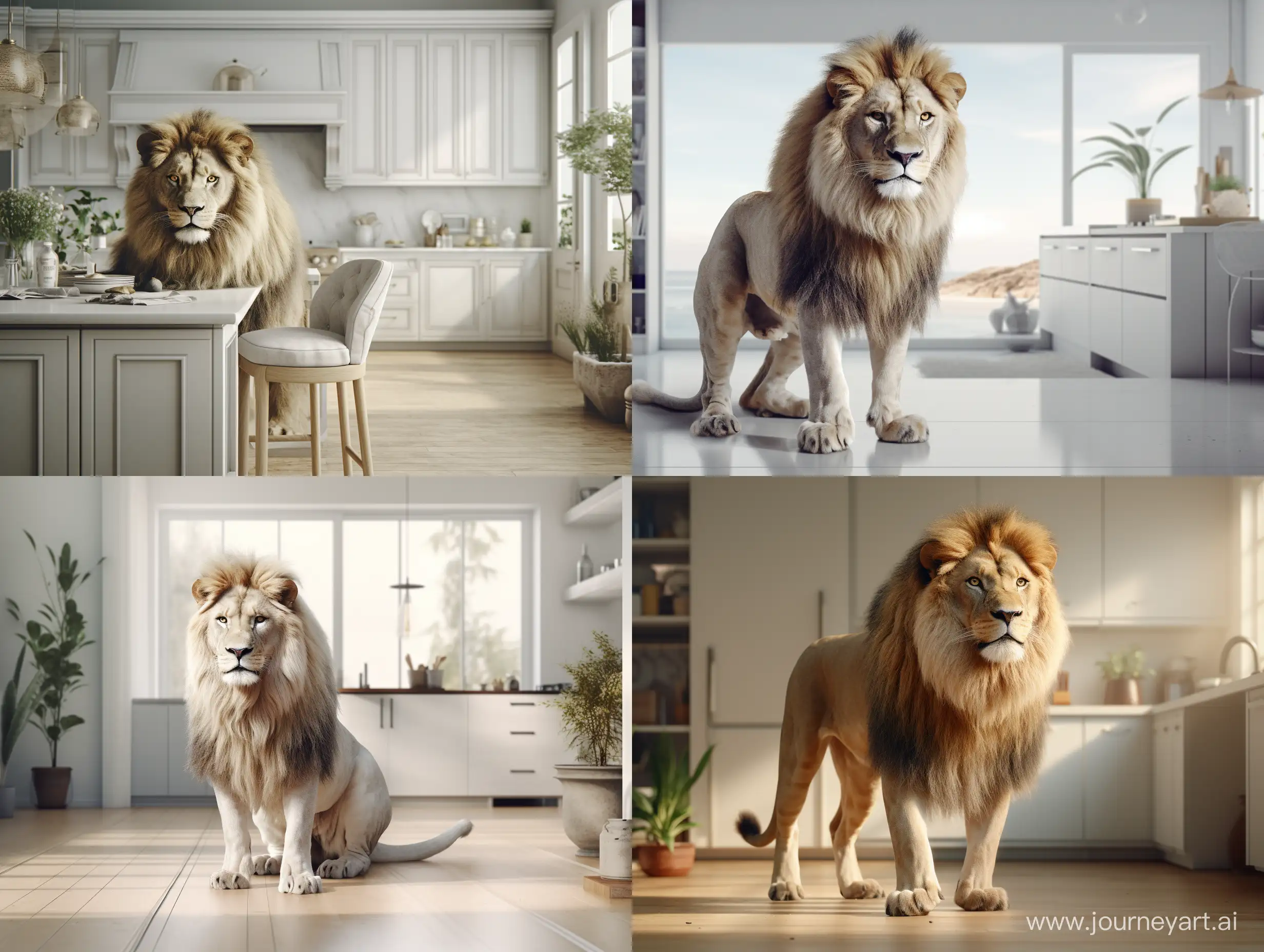 Majestic-Realistic-Lion-in-Modern-White-Kitchen-with-RTA-Cabinets