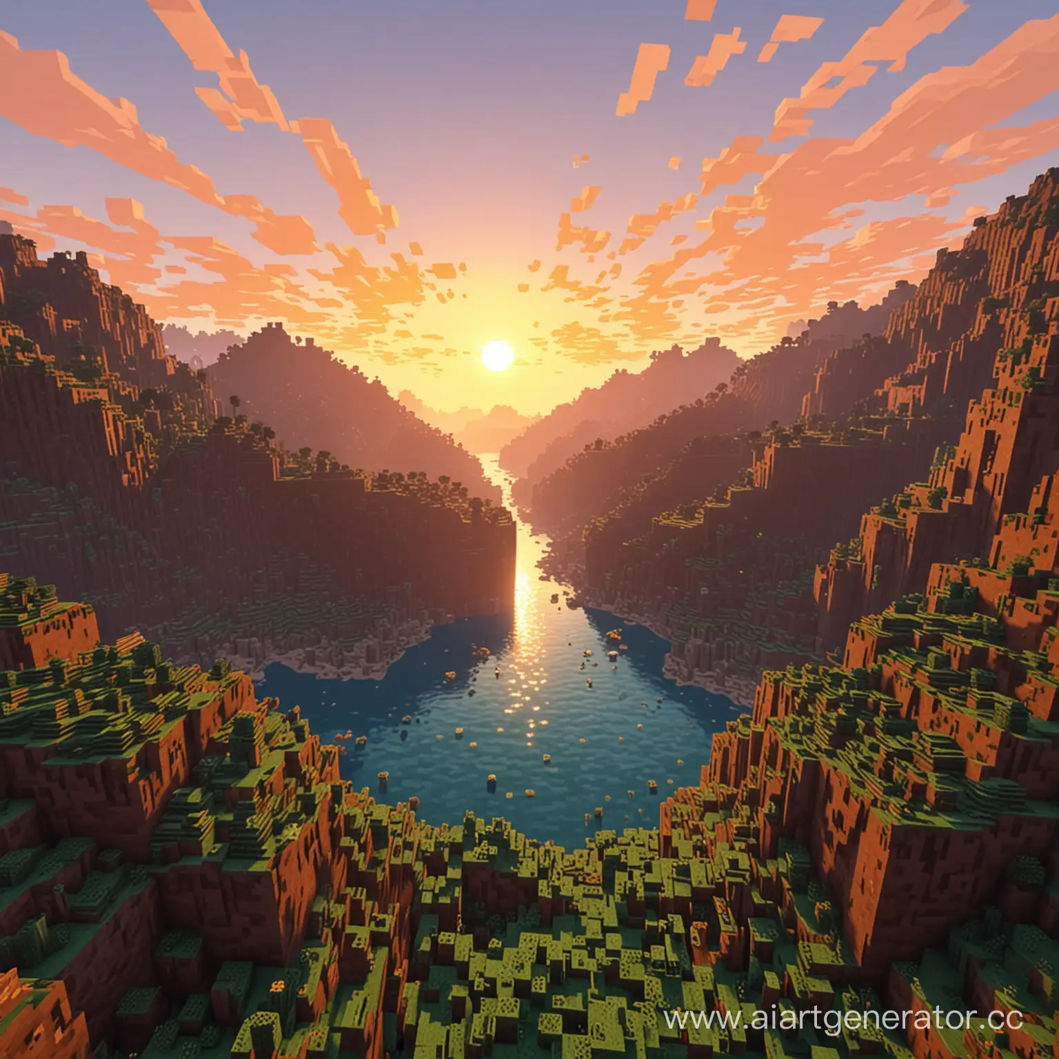Sunrise-Over-Minecraft-Landscape