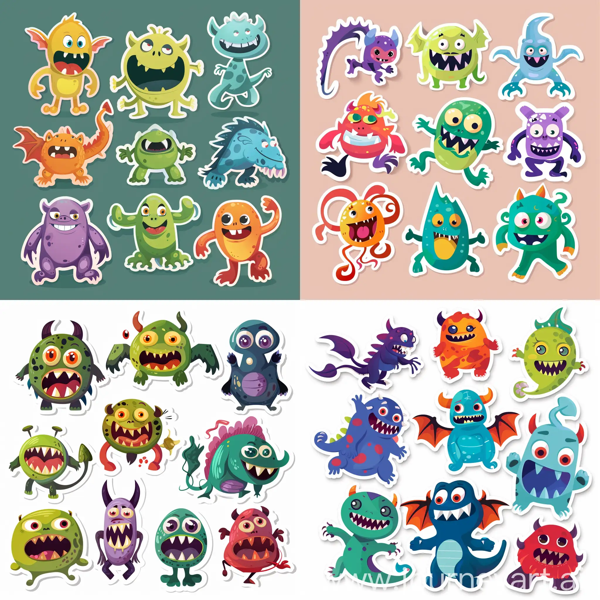 HighQuality-Flat-Style-Cute-Scary-Cartoon-Monster-Stickers