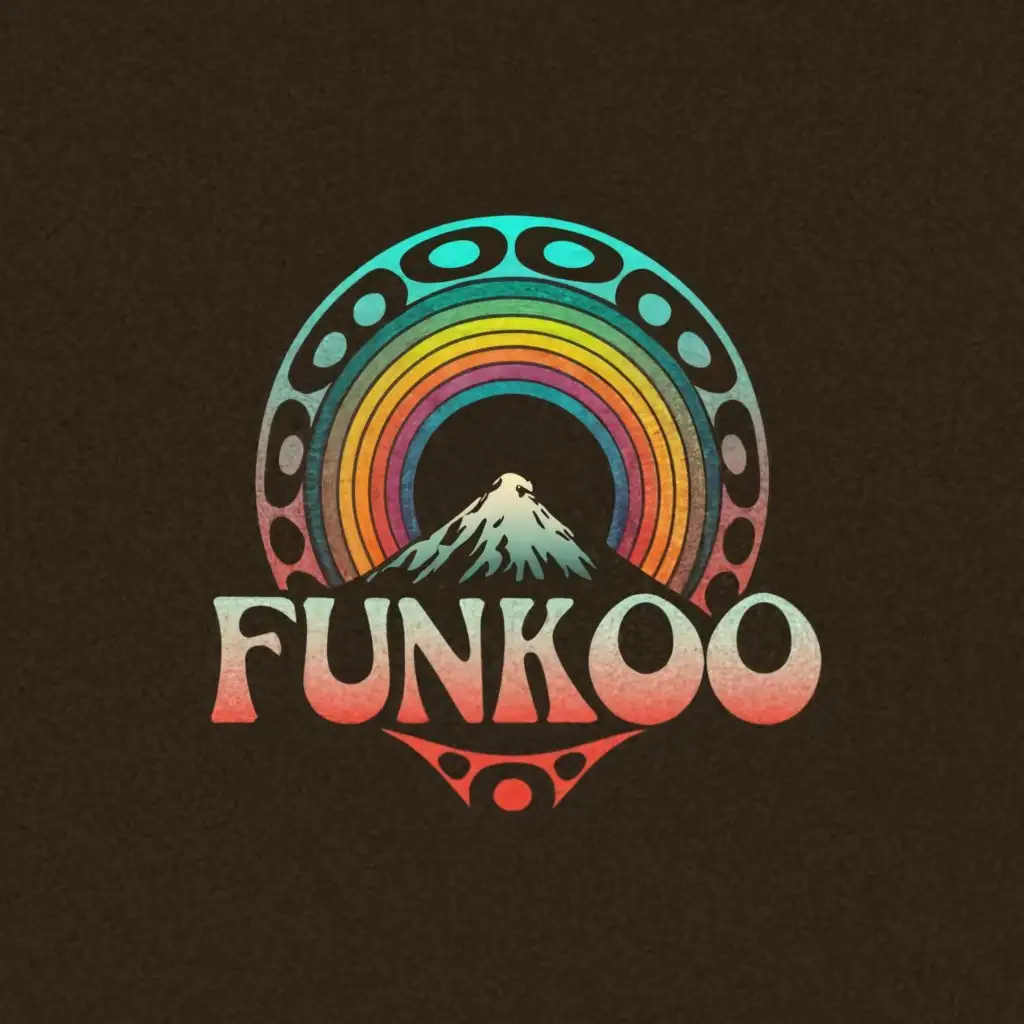 a logo design,with the text "Funkoo", main symbol:Vinyl record  japan  vintage fuji mount psychedelic record vinyl  70's,Moderate,clear background