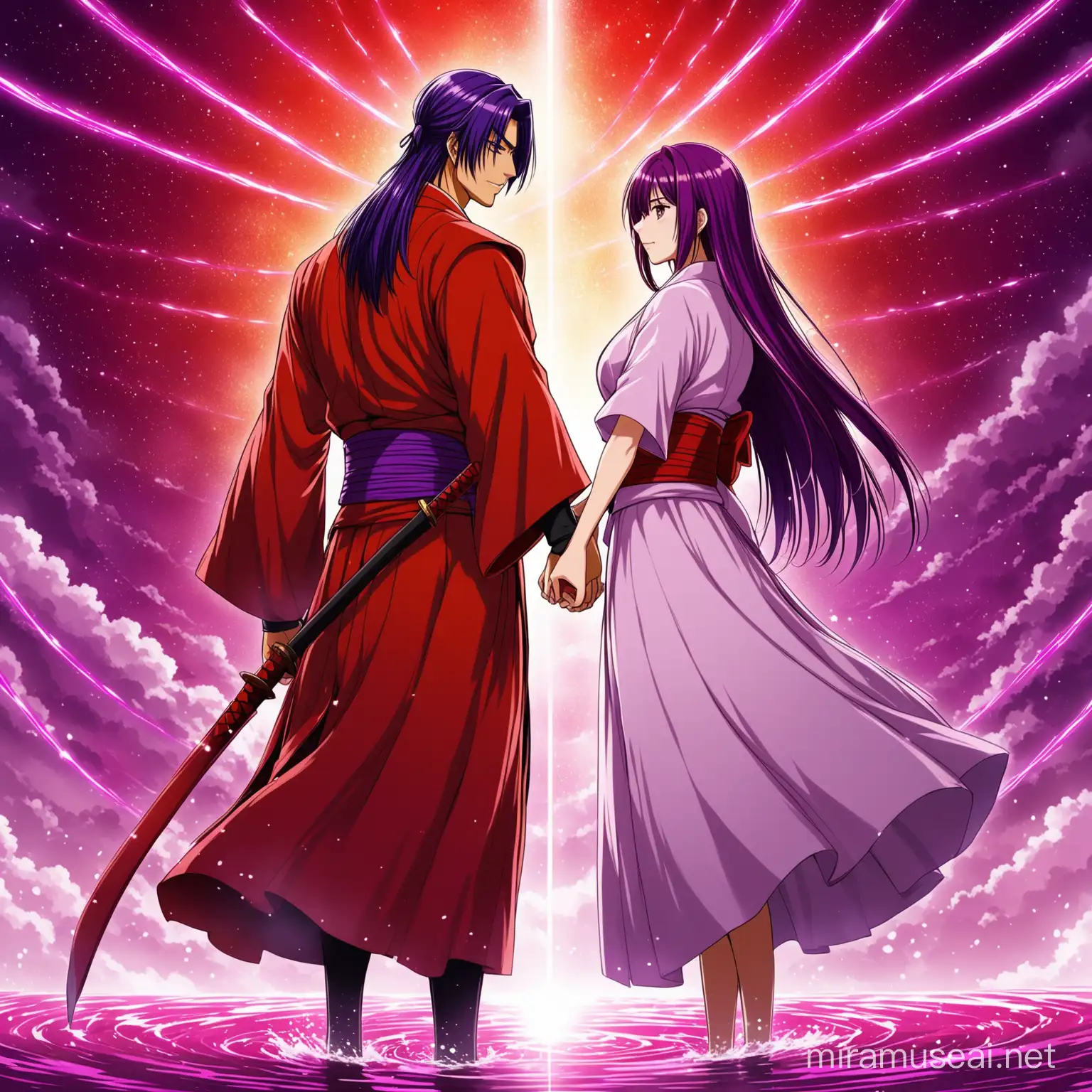 Rurornu kenshin love story, color red and purple, together with purpose to change the world, power couple, in it to win it energy