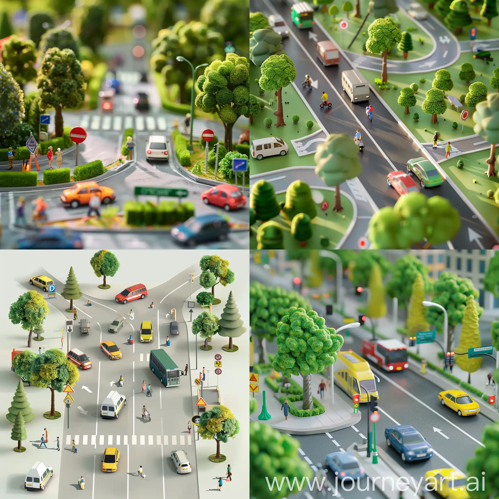 Vibrant-Urban-Life-Realistic-Scene-of-Road-Vehicles-Trees-People-and-Traffic-Signs
