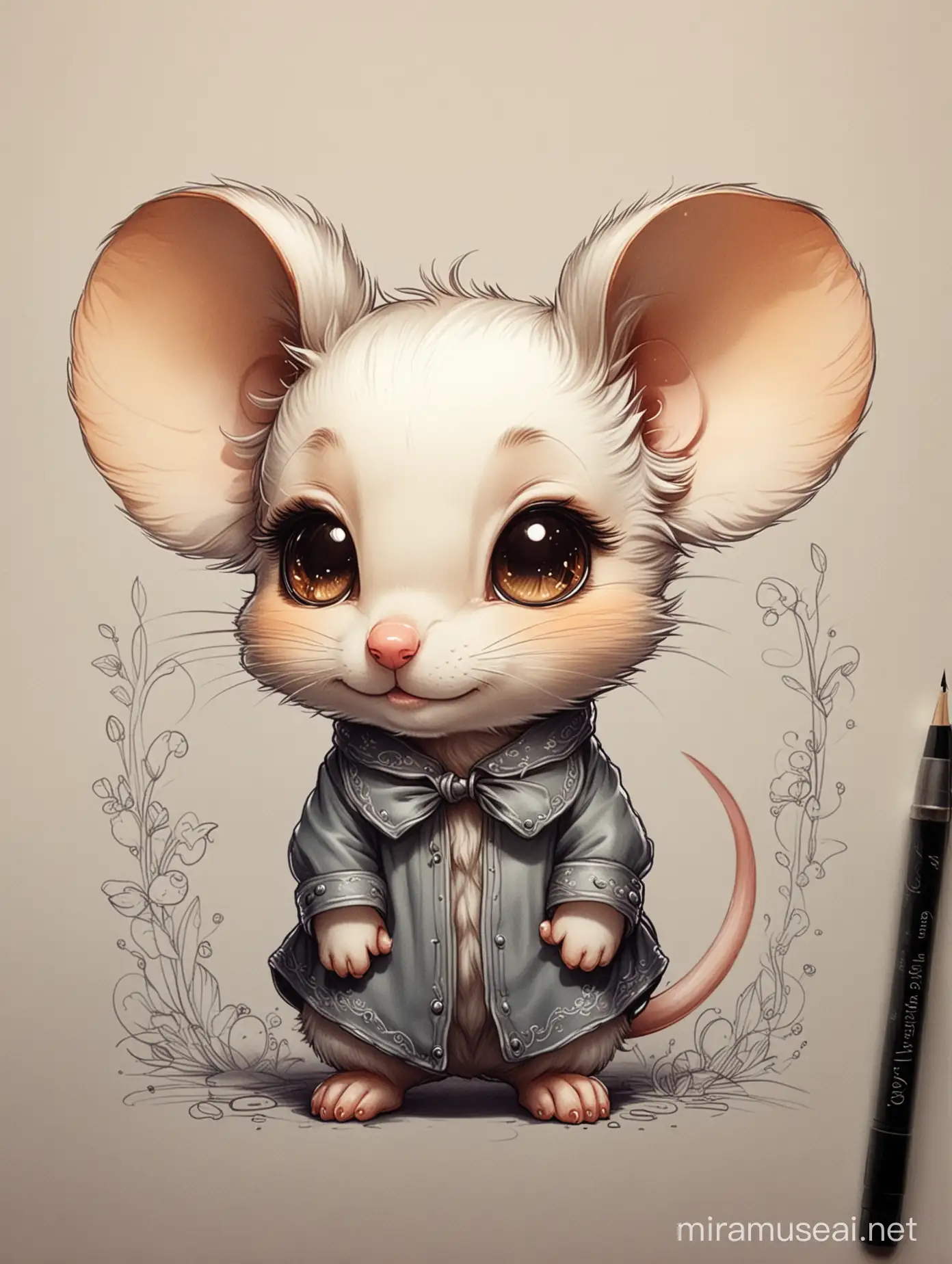 Chibi Mouse Masterpiece with Elegant Line Art and Deep Colors