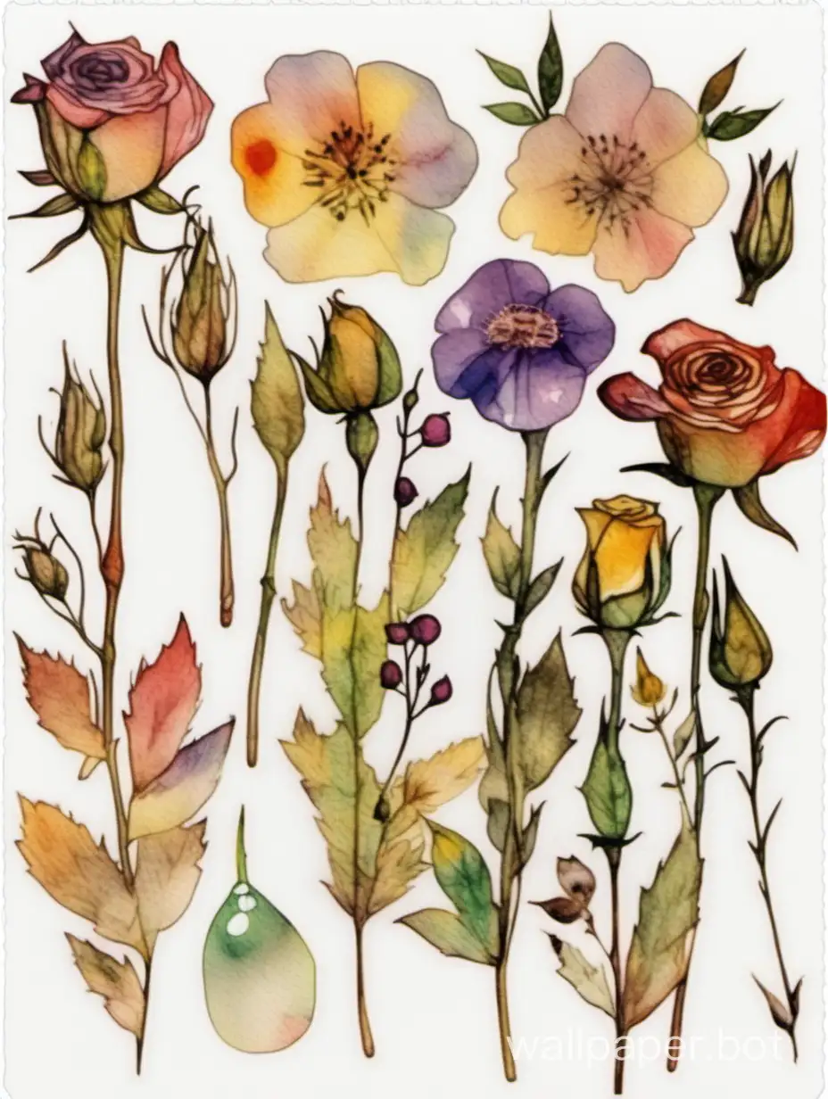 Cottagecore-Watercolor-Boho-Roses-and-Vintage-Botanical-Sticker-Art