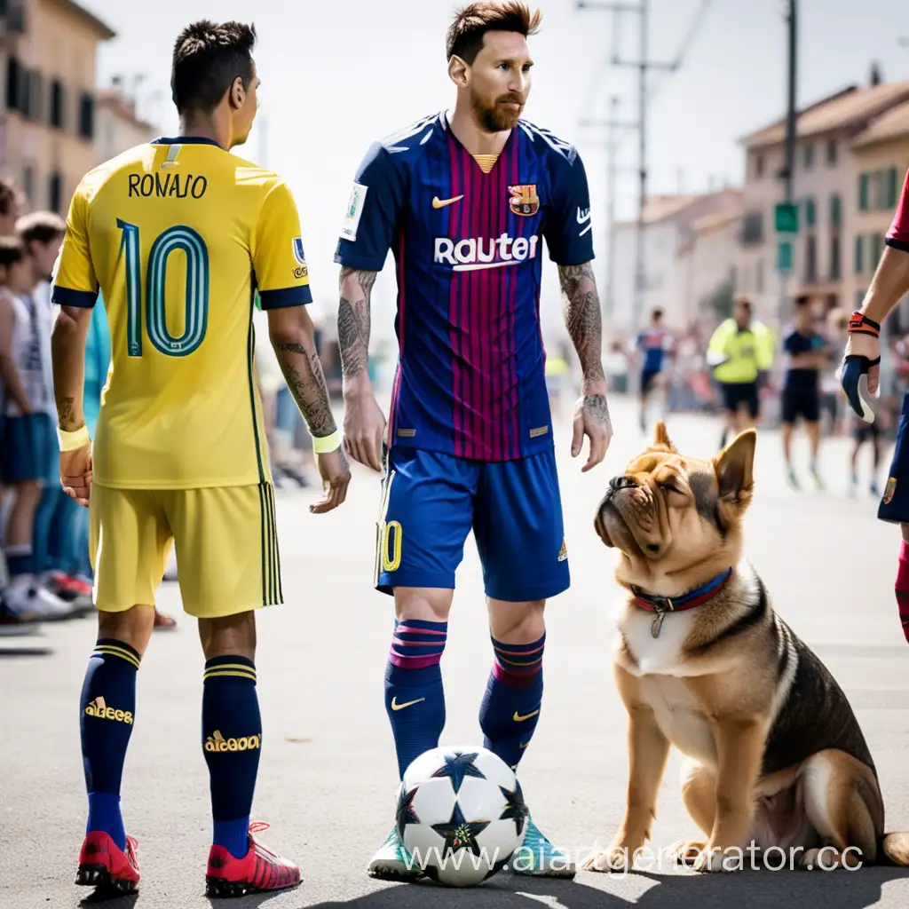 humanized-dog Messi stays nearby humanized-bird Ronaldo