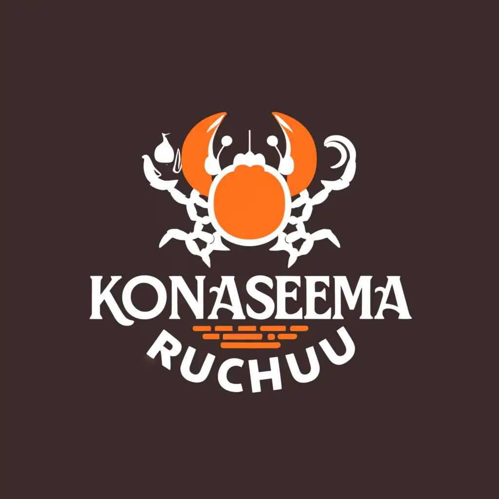 a logo design,with the text "Konaseema Ruchulu", main symbol:Crabs, Shrimps, fish, chicken, mutton,Moderate,clear background