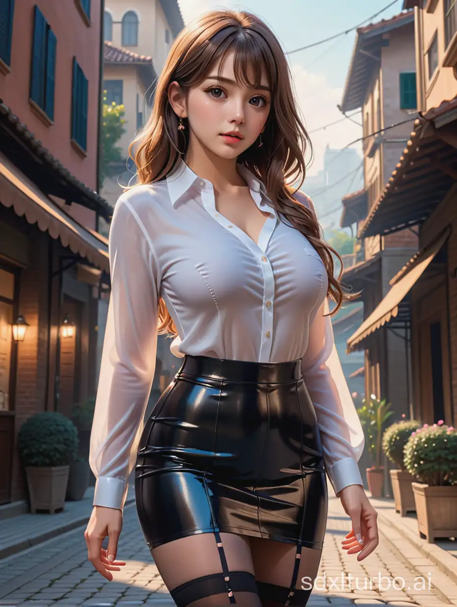 1girl,(Full body:1.2), super realistic 8k cg, perfect face, flawless, masterpiece, professional artwork, famous artwork, perfect face, beautiful face, beautiful eyes, ((perfect female body)), solo, looking at the audience, blushing, large chest, seductive expression, extremely detailed eyes, exquisite detailed background, (cinematic composition: 1.3), (HDR: 0.1), key lighting, narrow waist, bangs, long shirt, thong, skirt, high heels, pantyhose,<lora:LUOSI:0.4>,<lora:LowRA:0.45>,<lora:add_detail:0.5>, masterpiece, best quality, (outdoor:1.2), city, standing posture, (mini skirt:1.2),