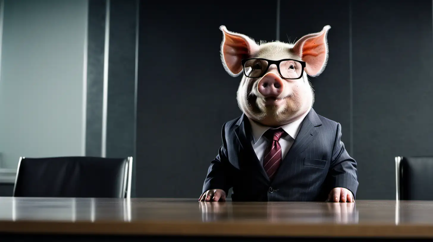 Corporate Pig Executive in Formal Meeting Room