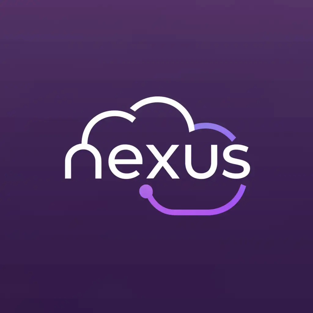 a logo design,with the text "Nexus", main symbol:Cloud Data point Nexus purple colors,Minimalistic,be used in Technology industry,clear background