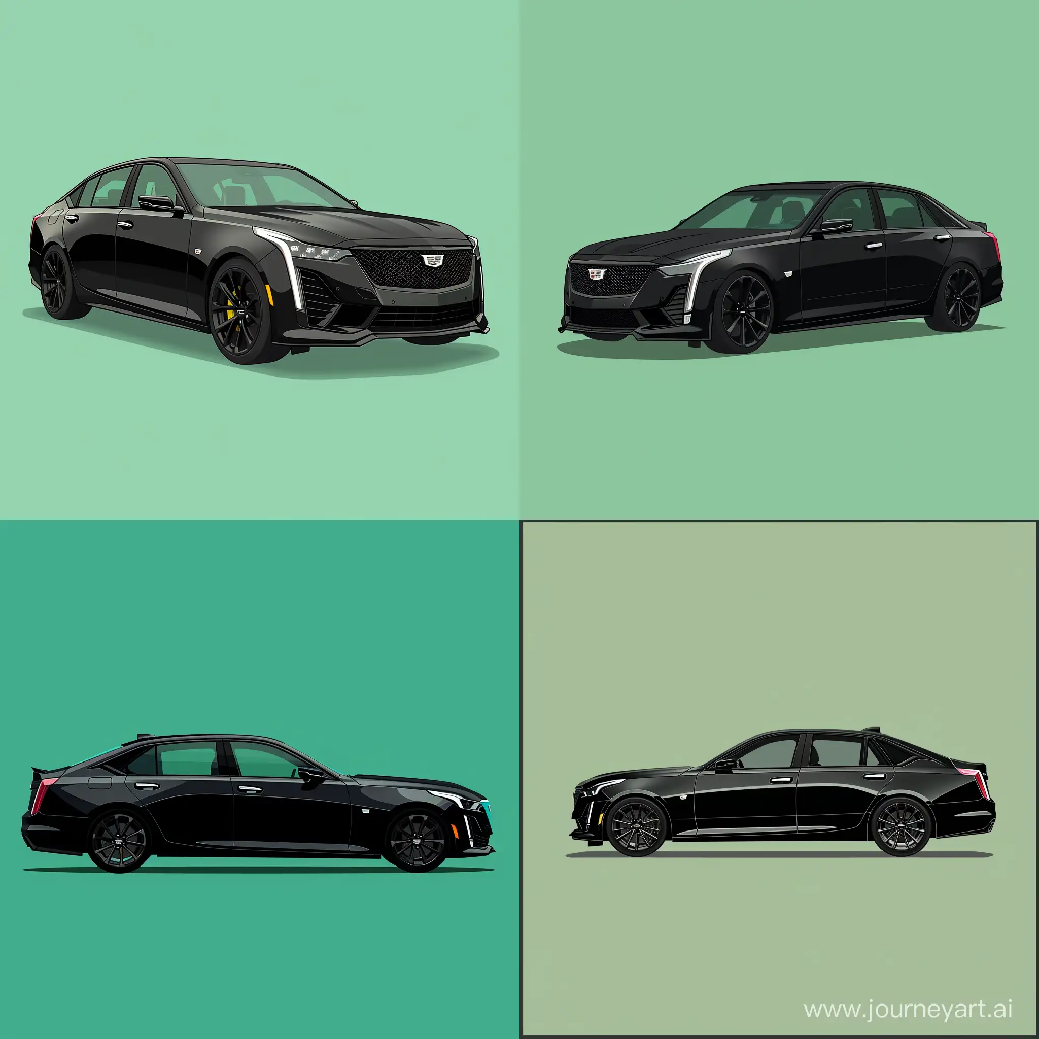 Elegant-2D-Illustration-Cadillac-CT5-in-Minimalist-Black-and-Green