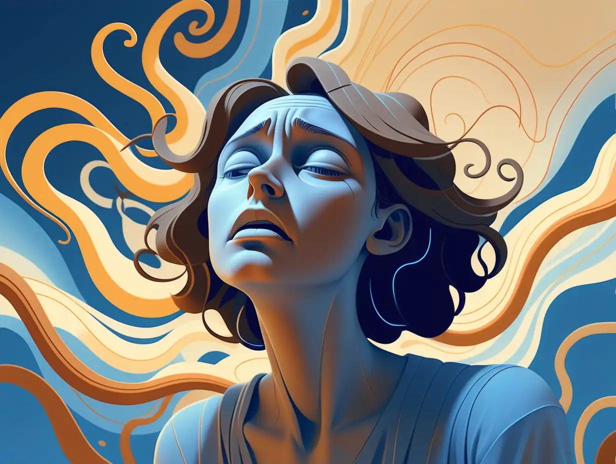 Overwhelmed Person in Ethereal Illustration with Precise Linework