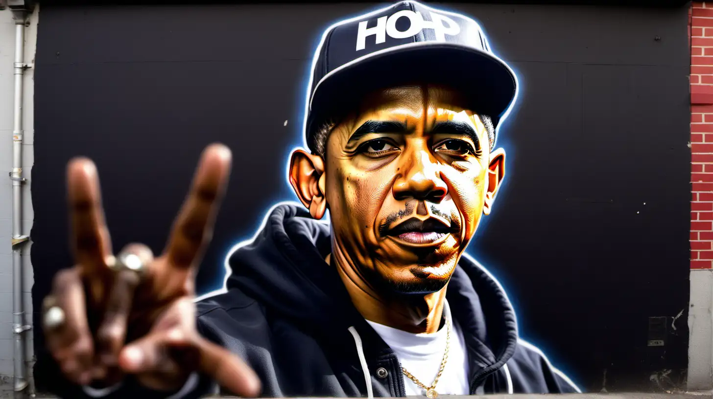 portrait barack obama dressed as a hiphop rapper in ghetto