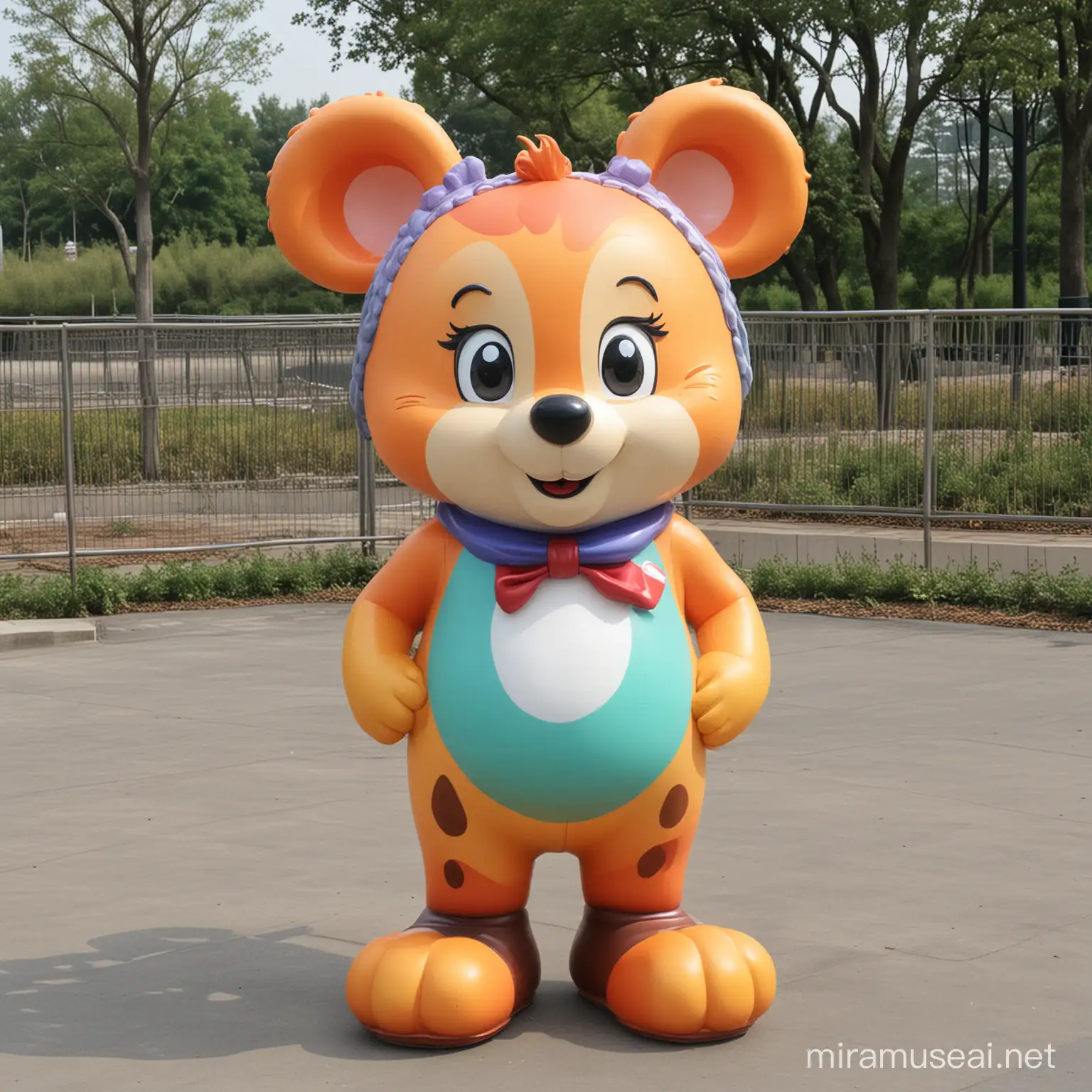 Colorful Mascot Character at a Quaint Amusement Park