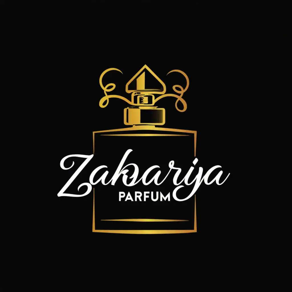 logo, Perfume, bottle of perfume, with the text "Zakariya Parfum", typography