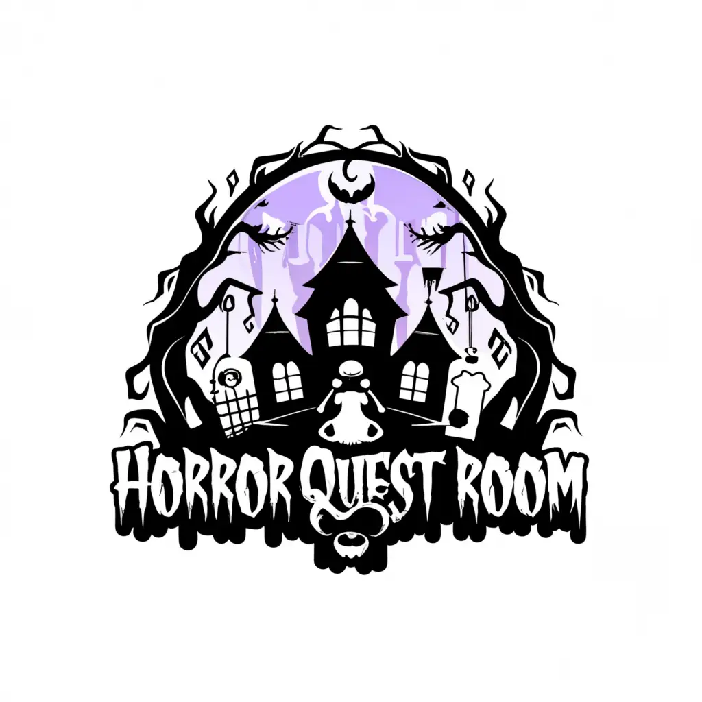 LOGO-Design-For-Horror-Quest-Room-Minimalistic-Haunted-House-and-Ghost-Theme
