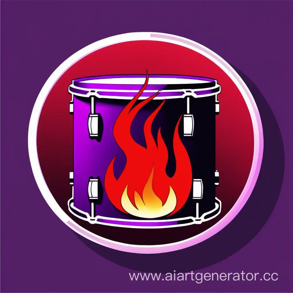 Dynamic-Drum-Kit-Circle-Icon-with-Vibrant-Purple-and-Red-Flames