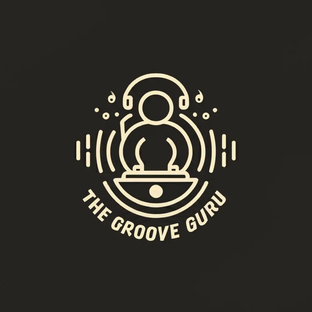 a logo design,with the text "The Groove Guru", main symbol:DJ, Headphones and Party,Minimalistic,be used in Entertainment industry,clear background