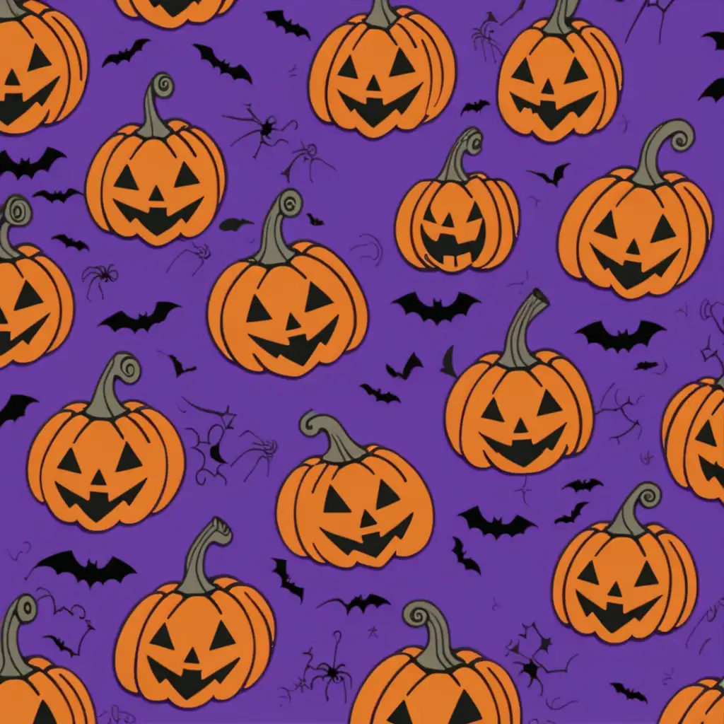 Spooky Halloween Pumpkin Print on Vibrant Purple Background