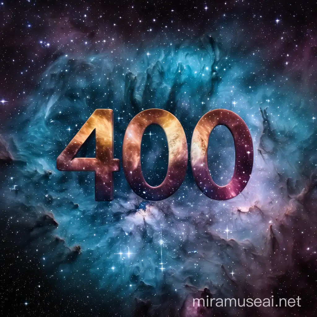 the word "400" written in the stars, dramatic colors of a nebula