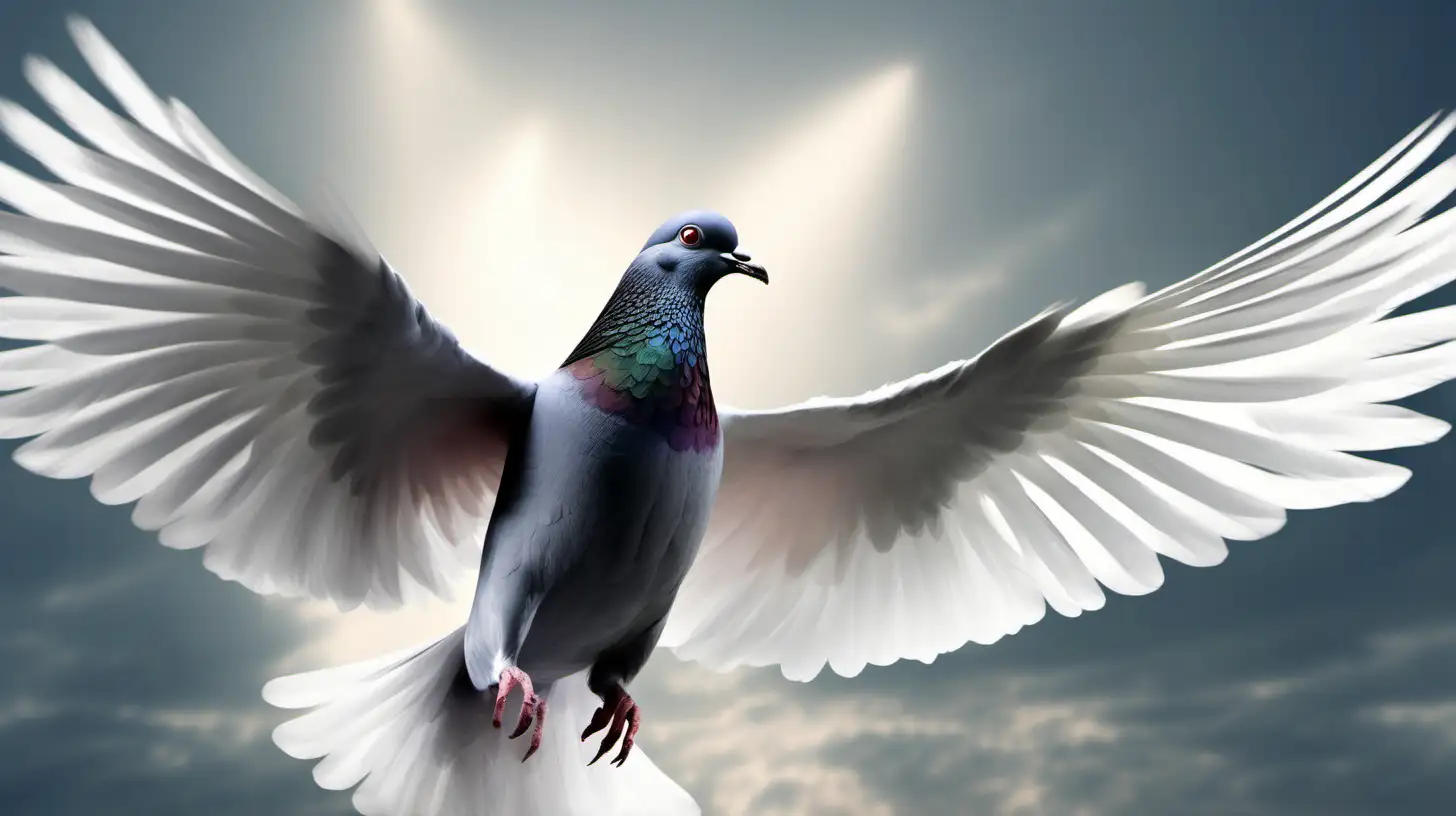 a realistic image of a pigeon that is an angel