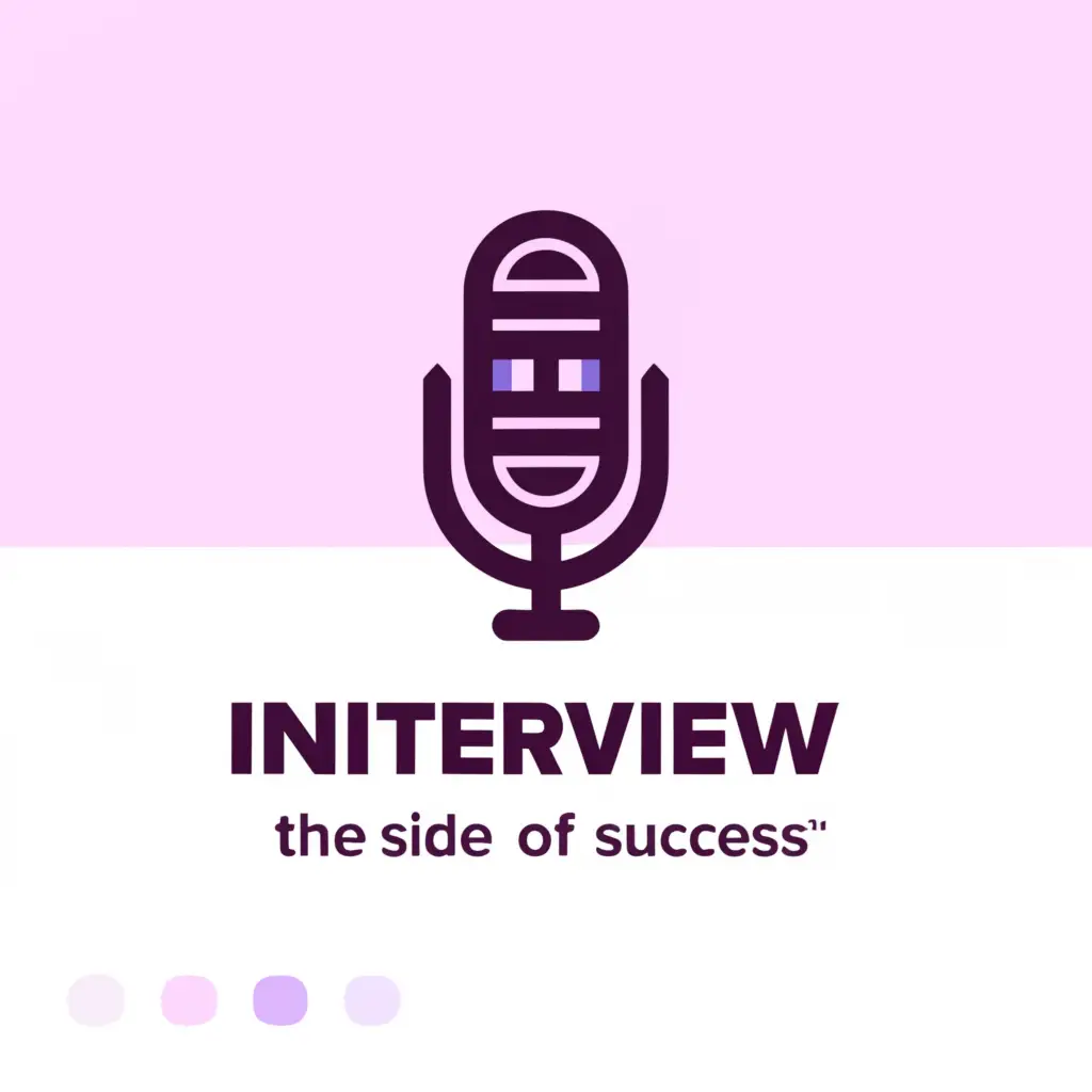 a logo design,with the text "Interview, the side of success", main symbol:Microphone, colors: violet, pastel pink,Minimalistic,clear background