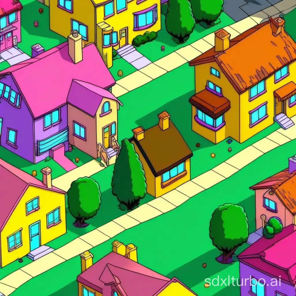 2 the simpsons houses next to each other. simpsons style animation.