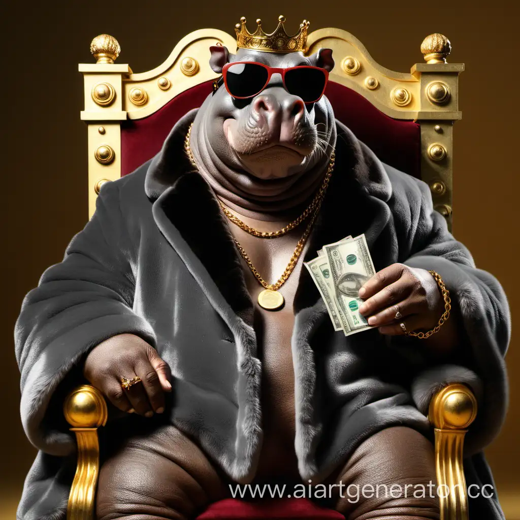 Hip-Hop-Hippopotamus-on-Golden-Throne-Flashing-Cash