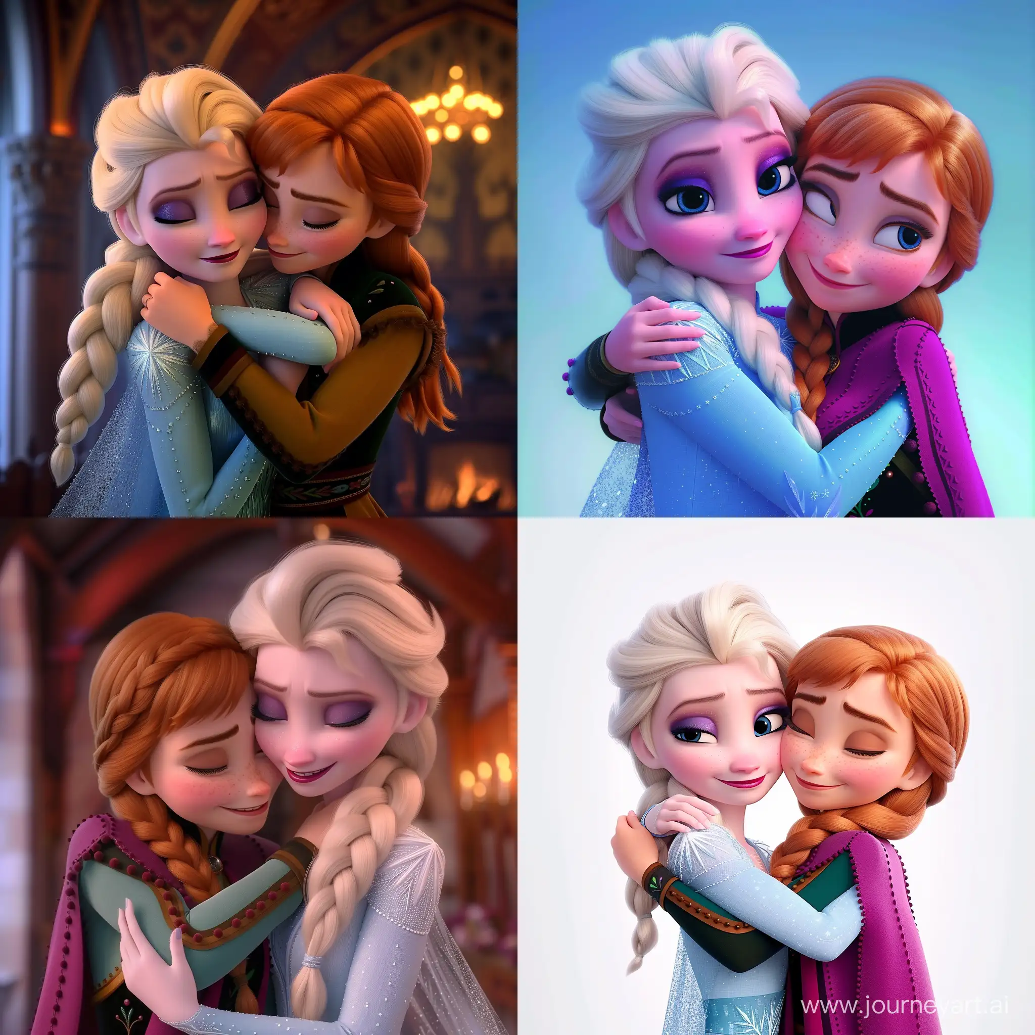 Anna-and-Elsa-Disney-Style-Hugging-Sisters-Art
