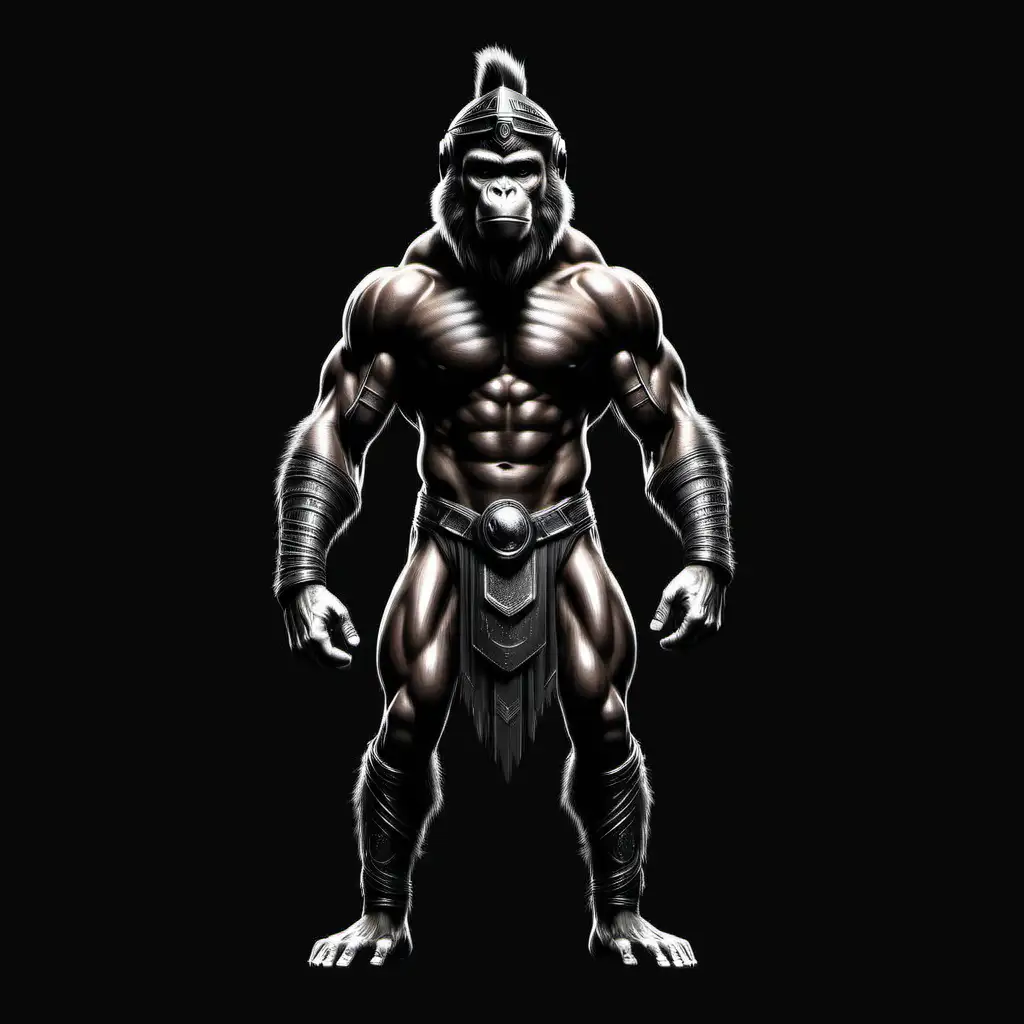 Monkey Spartan Warrior on a Black Background
