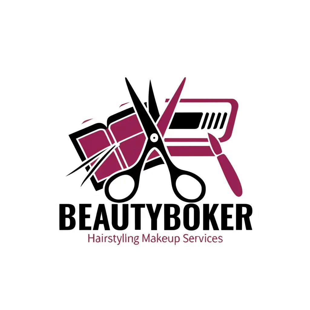 LOGO-Design-For-Beautybooker-Elegant-Scissors-and-Makeup-Compact-Emblem-for-Beauty-Spa-Industry