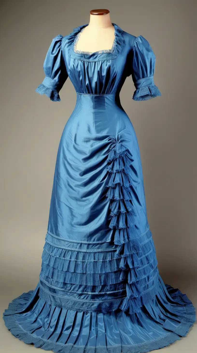 Elegant Woman in Vintage Blue Dress from the 1900s